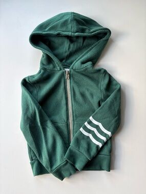 Sol Angeles Green Kids Waves Zip Hoodie with White Stripes on Sleeves